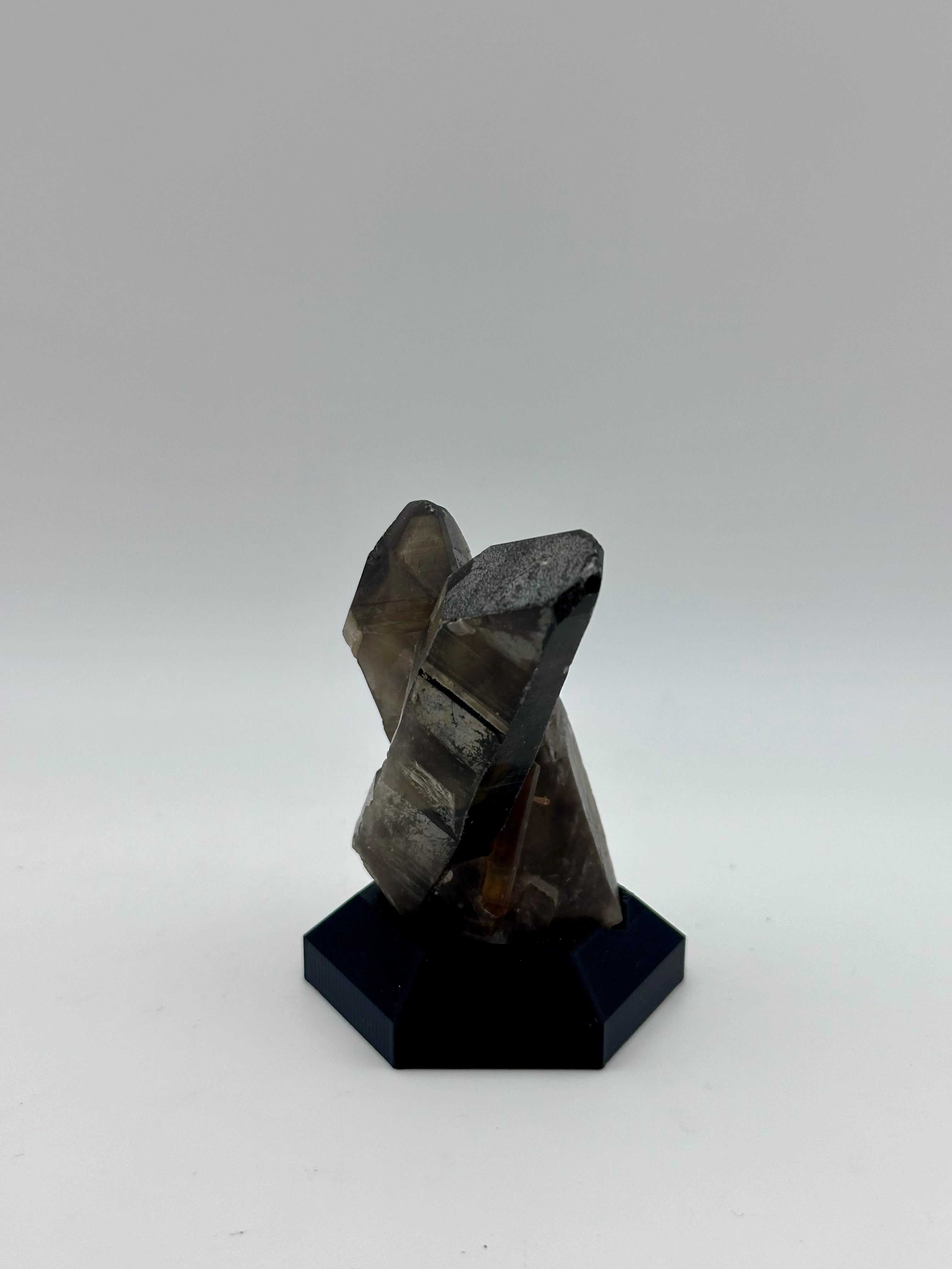 Smoky Quartz Crystal Cluster on Custom Black Hex Base