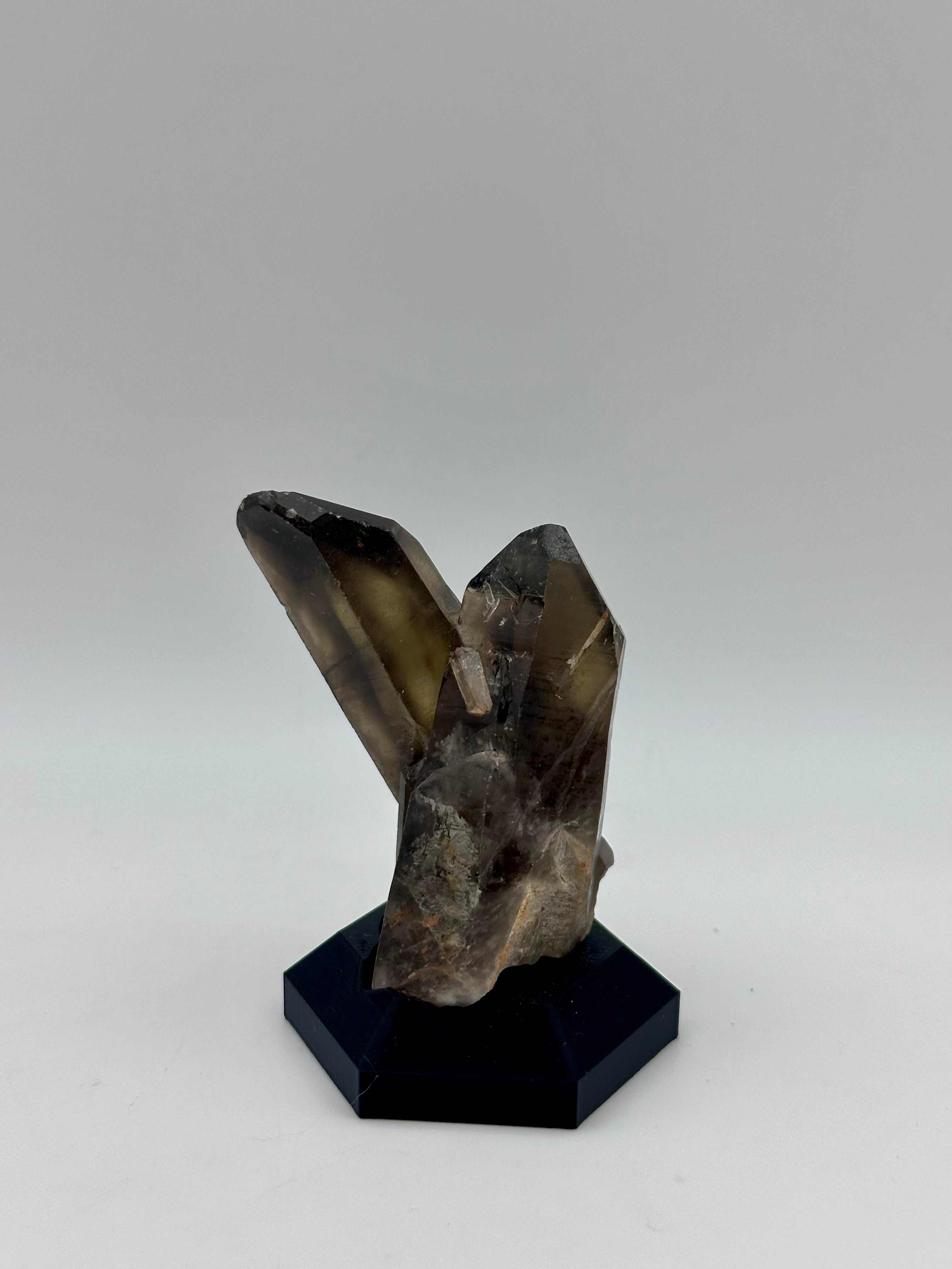 Smoky Quartz Crystal Cluster on Custom Black Hex Base