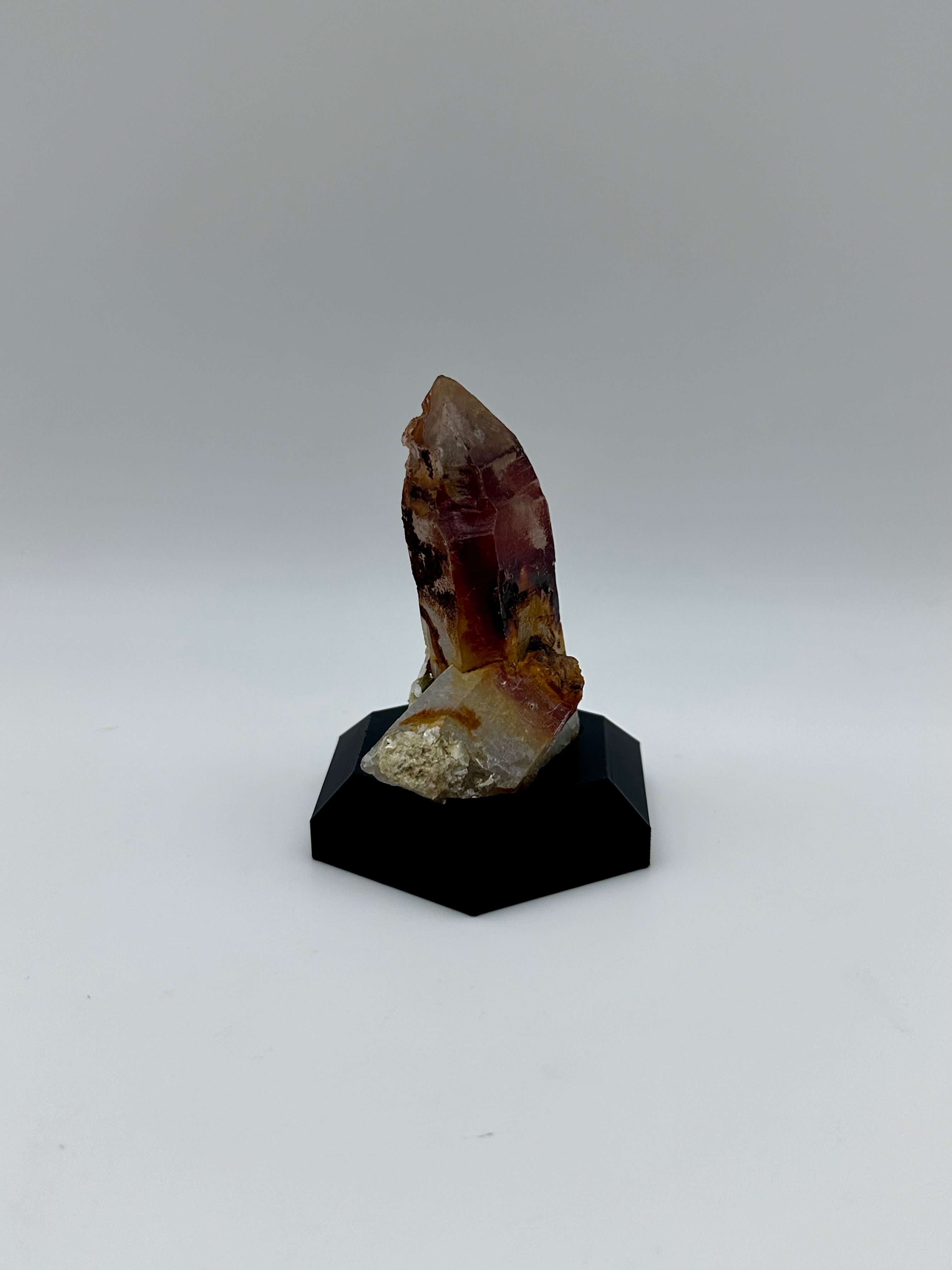 Hematoid Quartz Crystal Point on Custom Black Hex Base