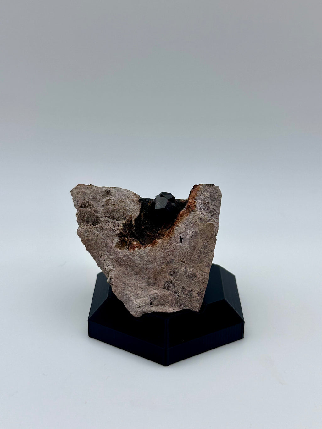 Garnet in Matrix on Custom Black Hex Base