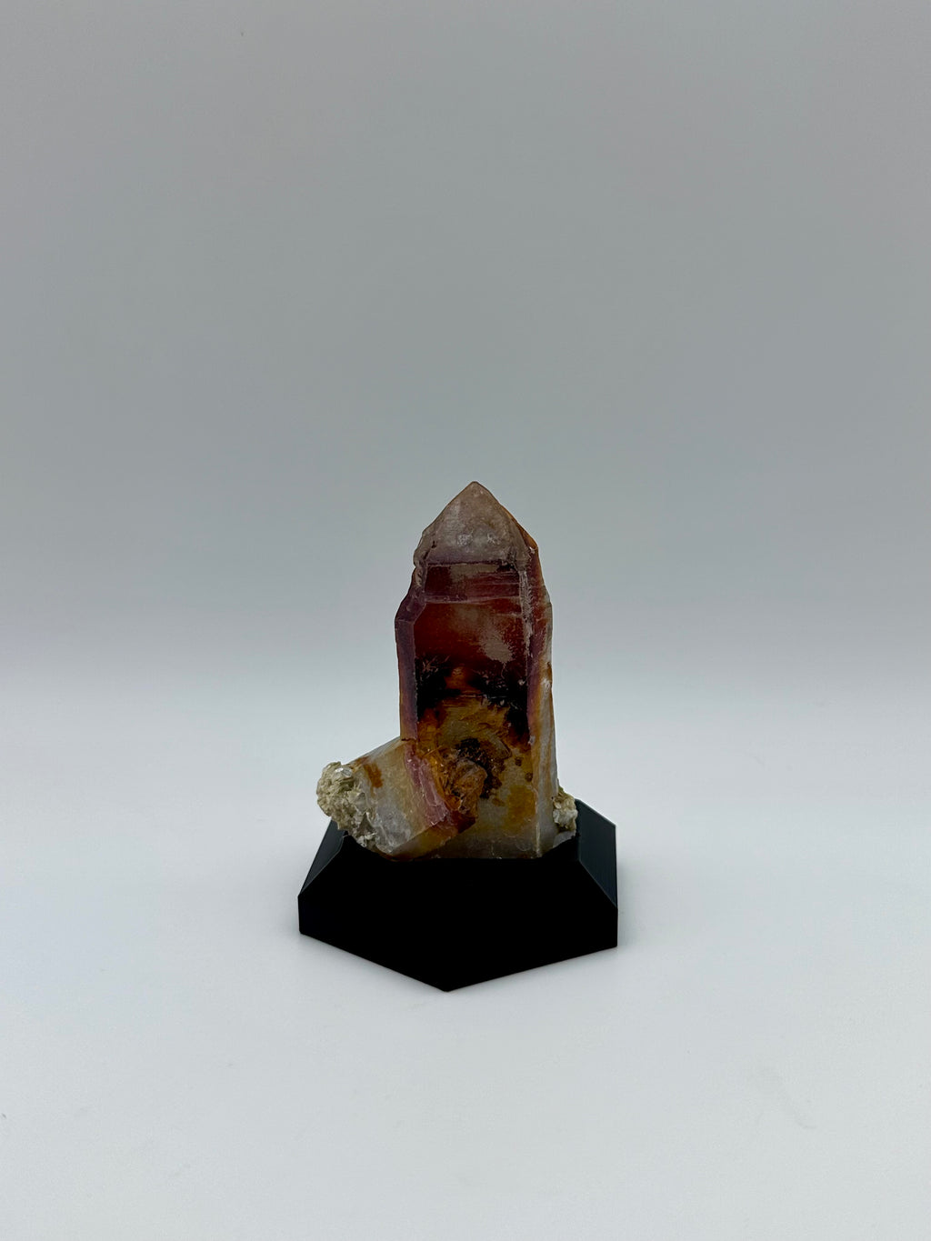 Hematoid Quartz Crystal Point on Custom Black Hex Base