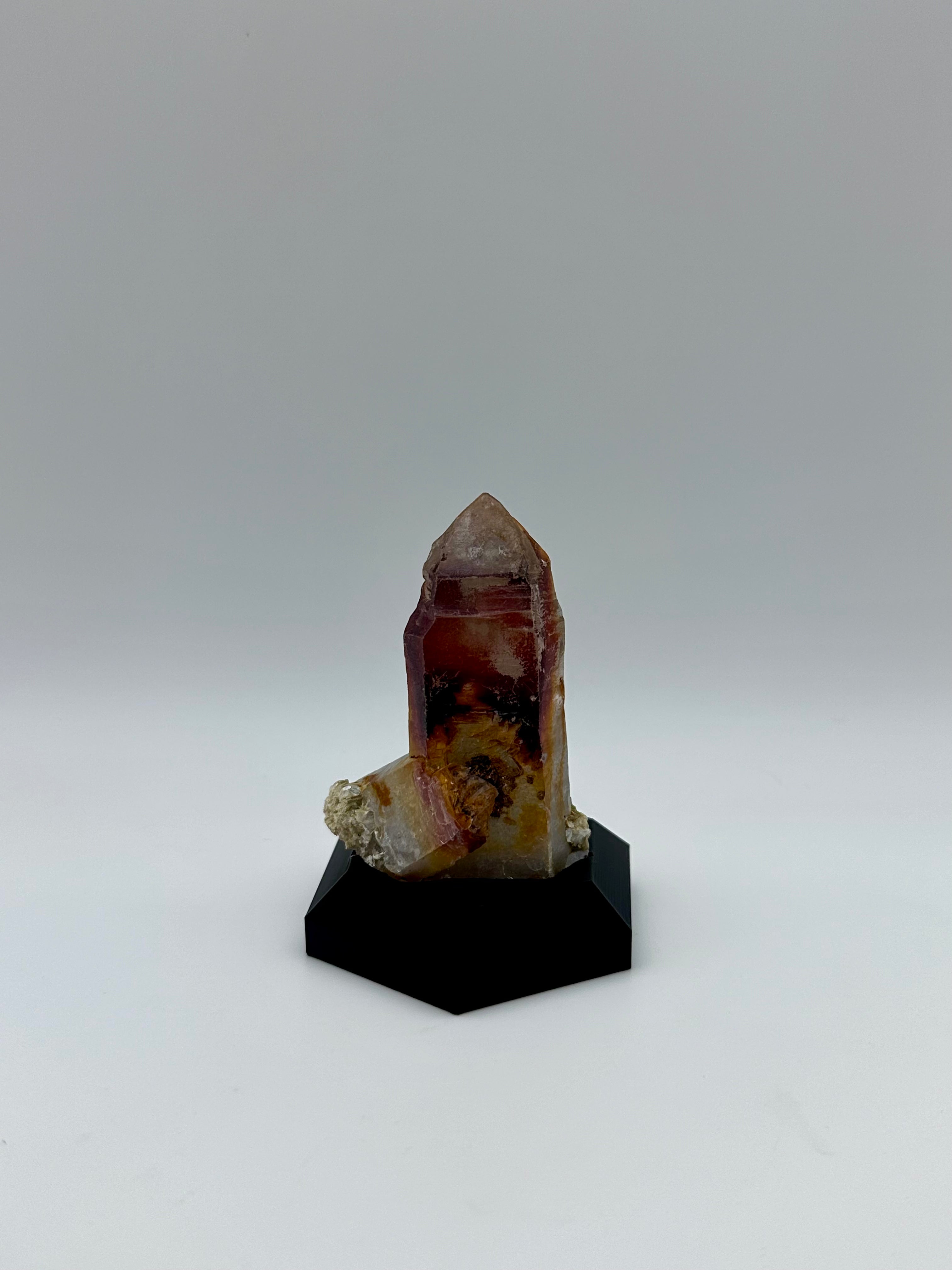 Hematoid Quartz Crystal Point on Custom Black Hex Base