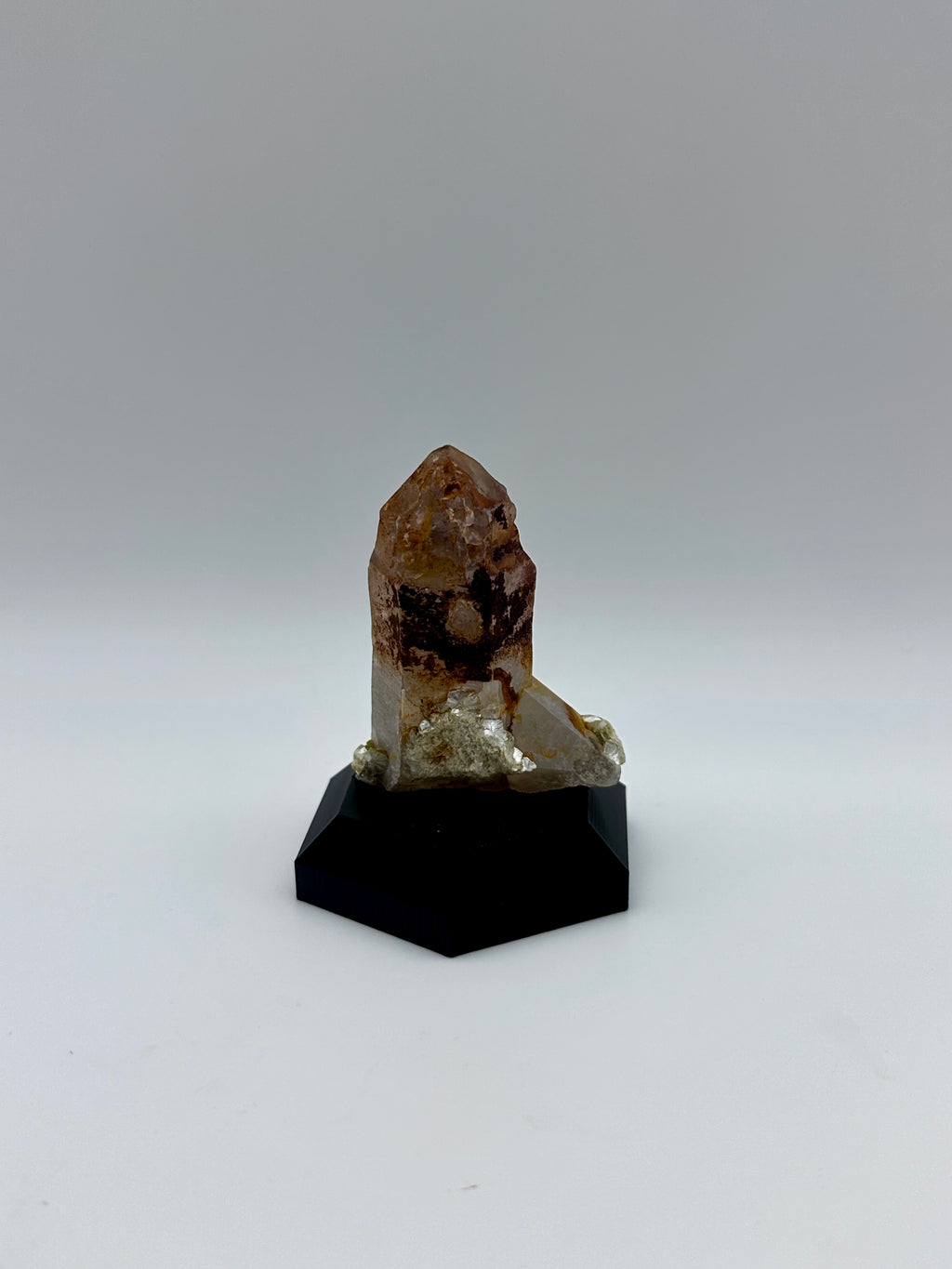 Hematoid Quartz Crystal Point on Custom Black Hex Base