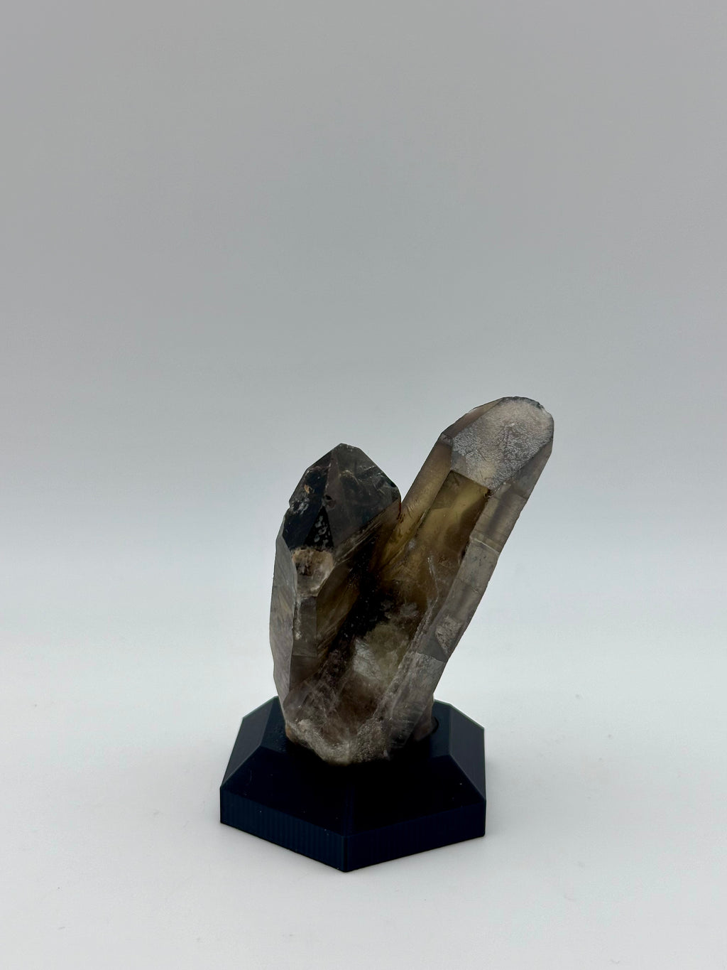 Smoky Quartz Crystal Cluster on Custom Black Hex Base