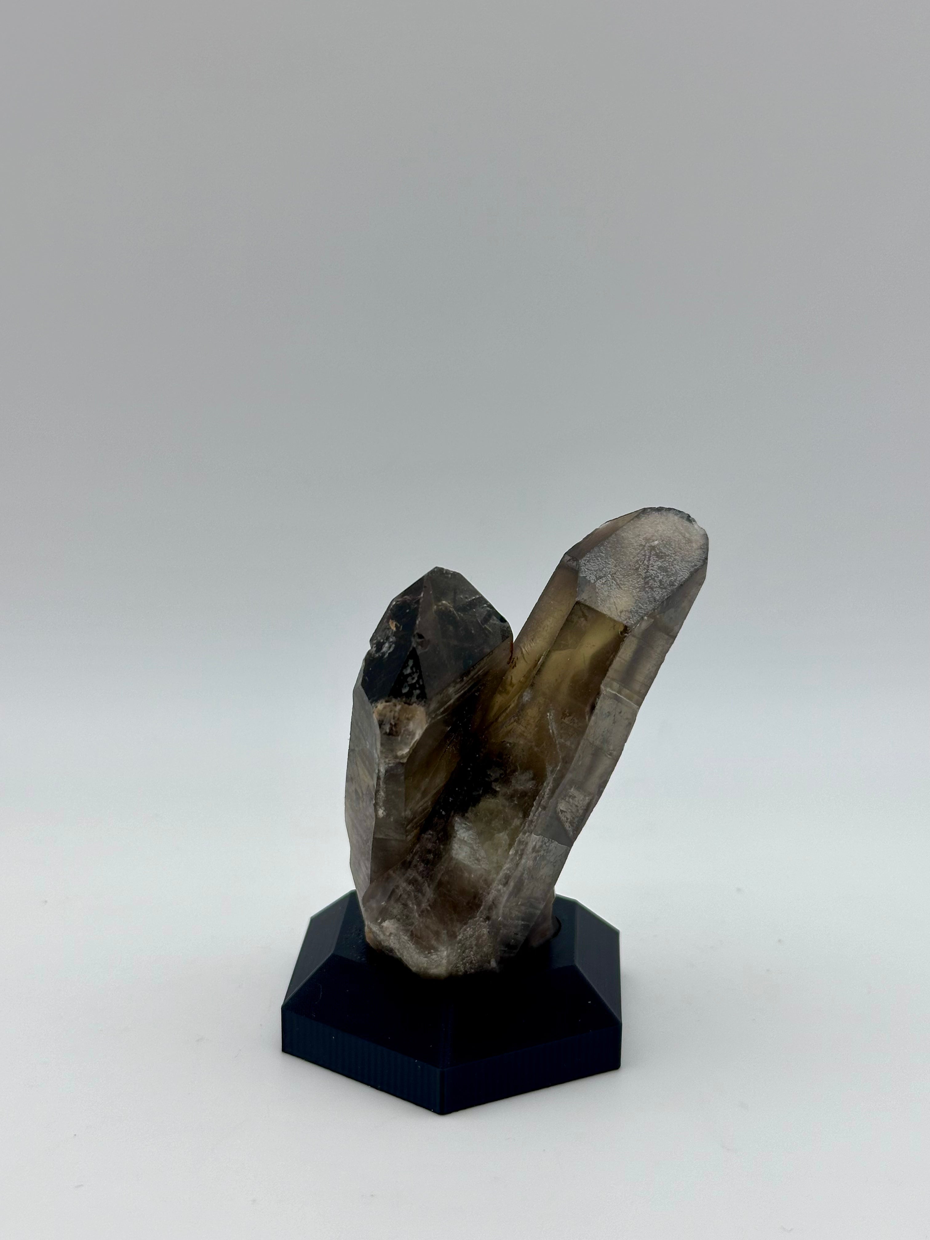 Smoky Quartz Crystal Cluster on Custom Black Hex Base