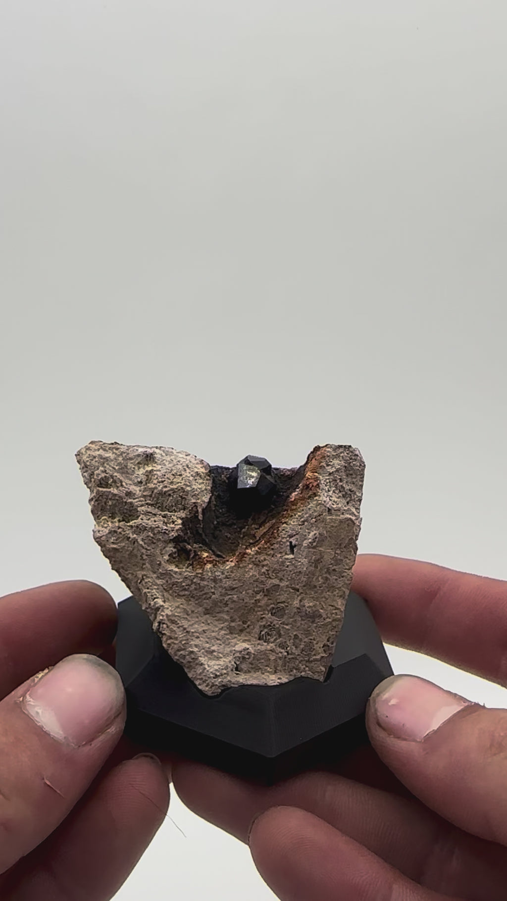 Garnet in Matrix on Custom Black Hex Base