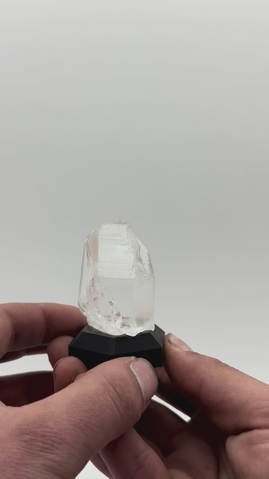 Natural Quartz Crystal Point on Custom Black Hex Base
