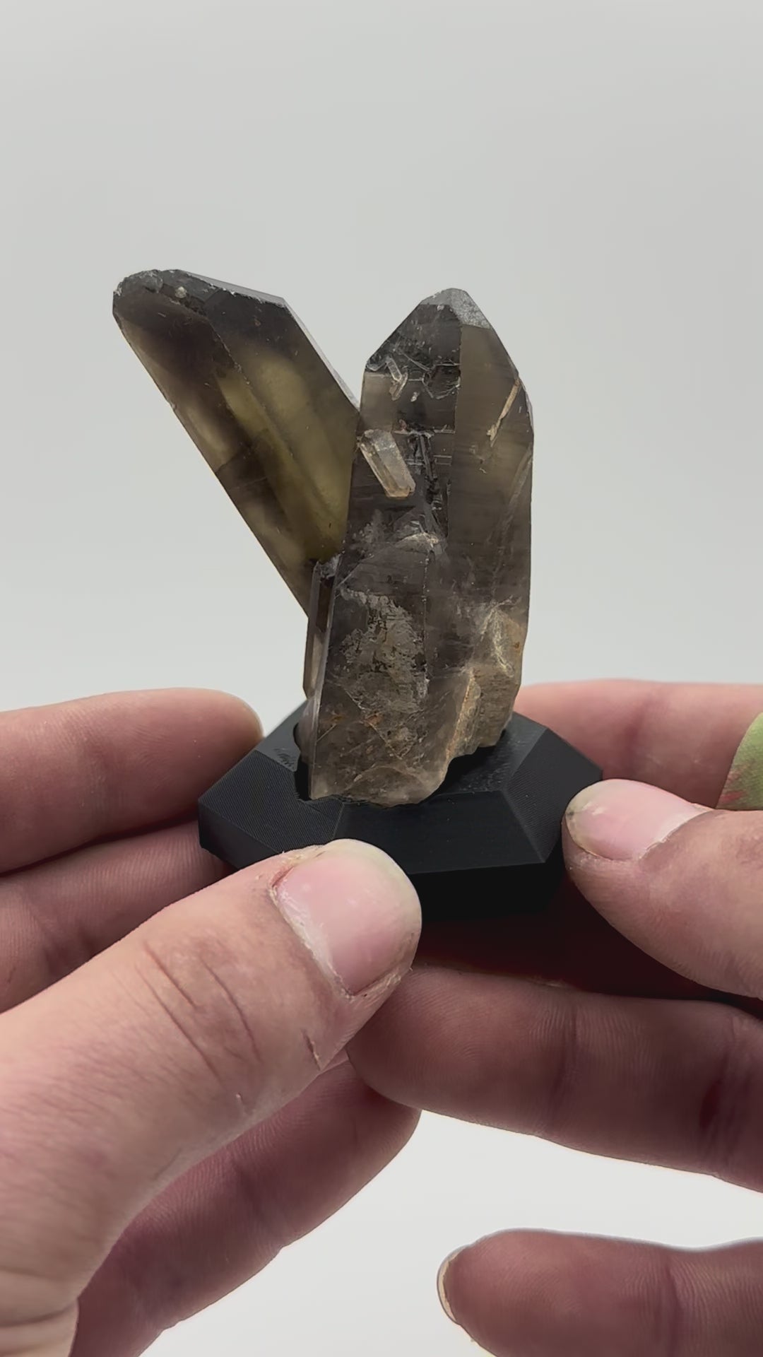 Smoky Quartz Crystal Cluster on Custom Black Hex Base