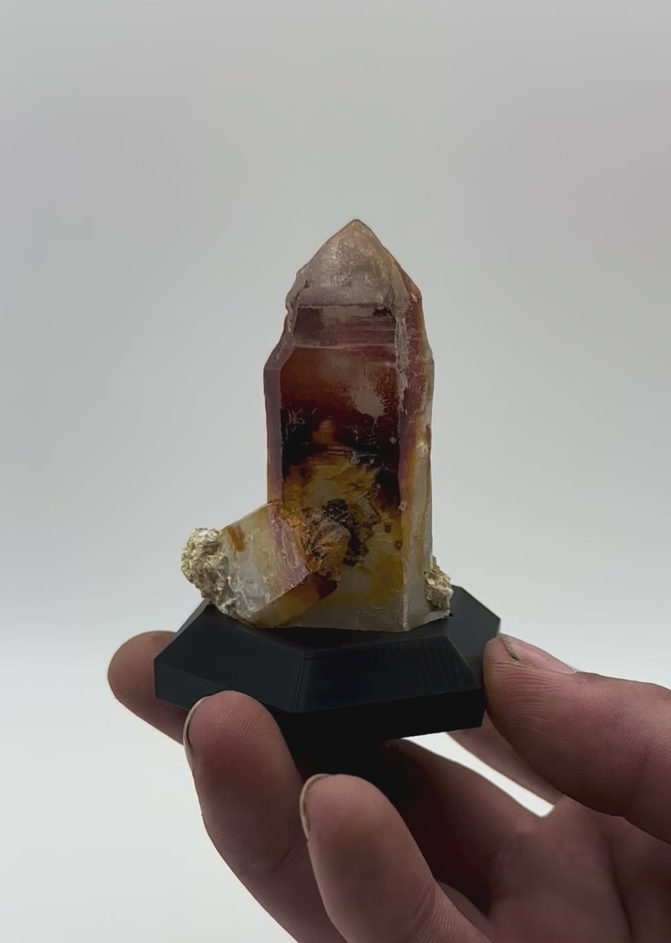 Hematoid Quartz Crystal Point on Custom Black Hex Base